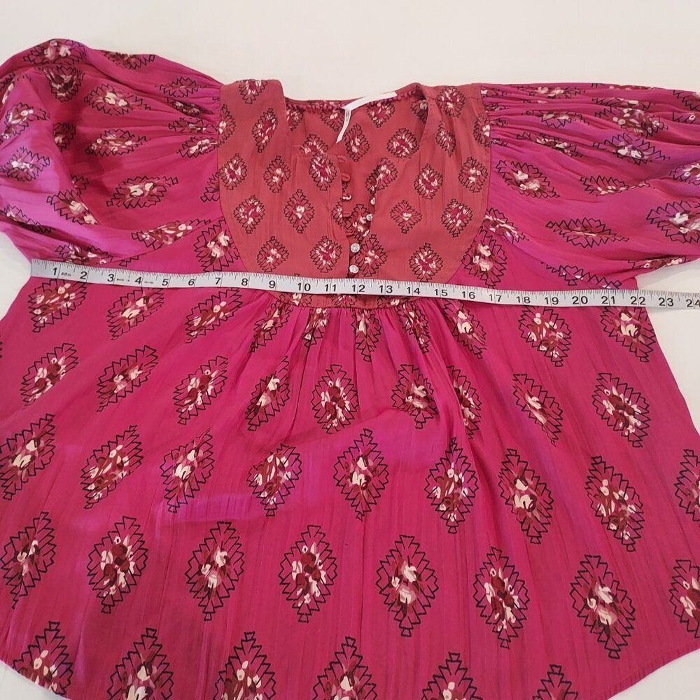 Anthropologie Red & Pink Drapey Henley Top Size Med - Picture 9 of 11